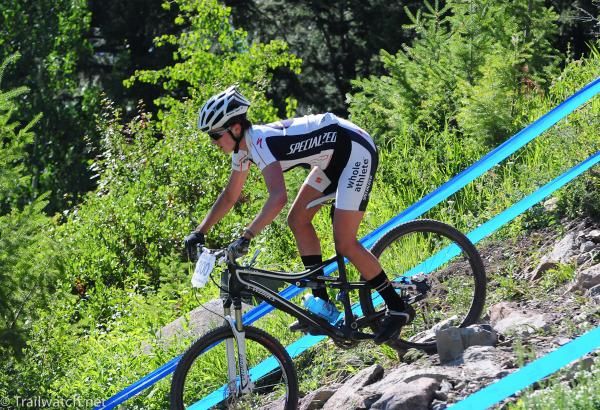 Mackinzie Stanley (Whole Athlete) on the final rocky descent in the junior race