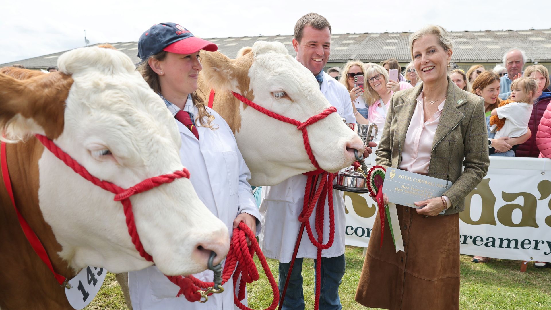 Sophie, Duchess of Edinburgh presents an award during the Royal Cornwall Show at the Royal Cornwall Showground on June 06, 2025