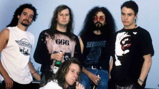 Faith No More posing for a photograph in 1990