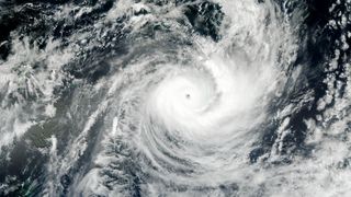 The swirling clouds of hurricanes at Pacific island of New Caledonia