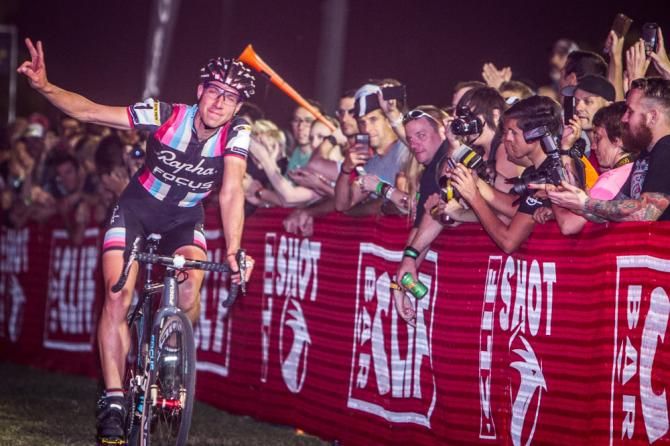 Jeremy Powers (Rapha-Focus) rolls across the line in second place.