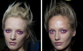 The monochromatic looks at Donna Karan were lit up by the bold fuschia-shaded eyes