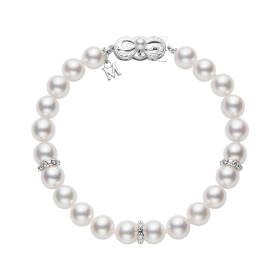 Mikimoto, Akoya Cultured Pearl and Diamond Rondell Bracelet in 18K White Gold