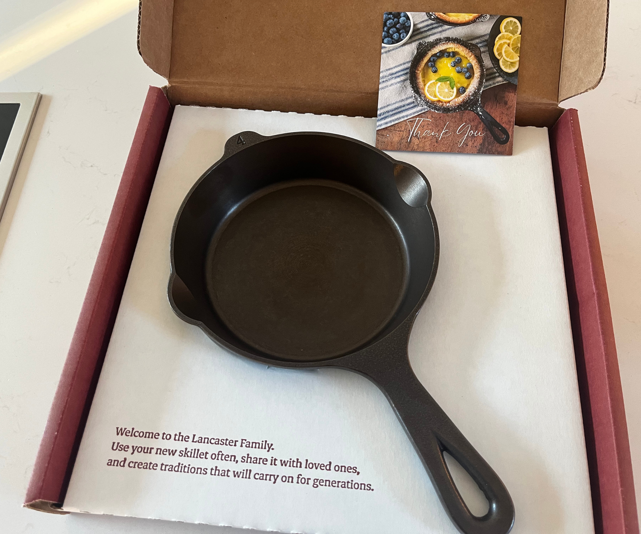 Lancaster Cast-Iron Skillet in the box