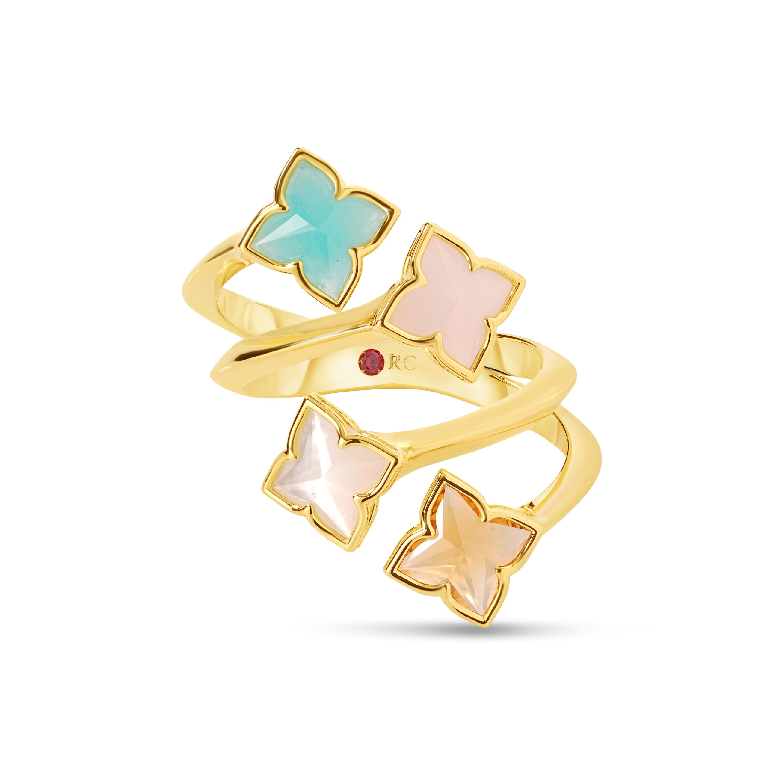 Carnival Four Row Pastel Flower Ring | Mixed Gemstones