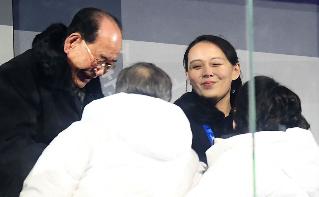 Kim Yo Jong shakes hands with President of South Korea, Moon Jae-in during the Opening Ceremony of the PyeongChang 2018 Winter Olympic Games.