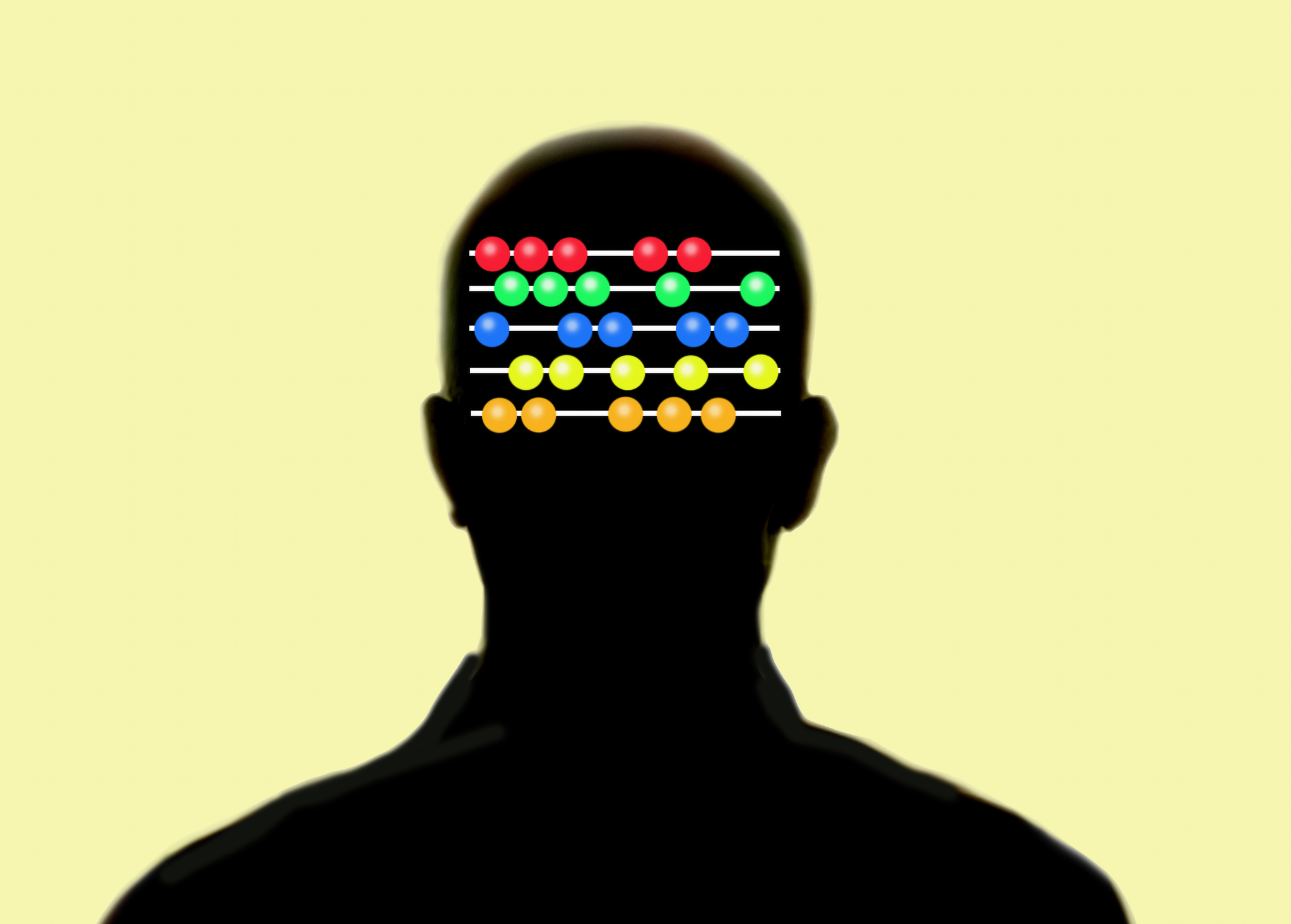 Silhouette of a head with abacus beads representing mental calculation concept
