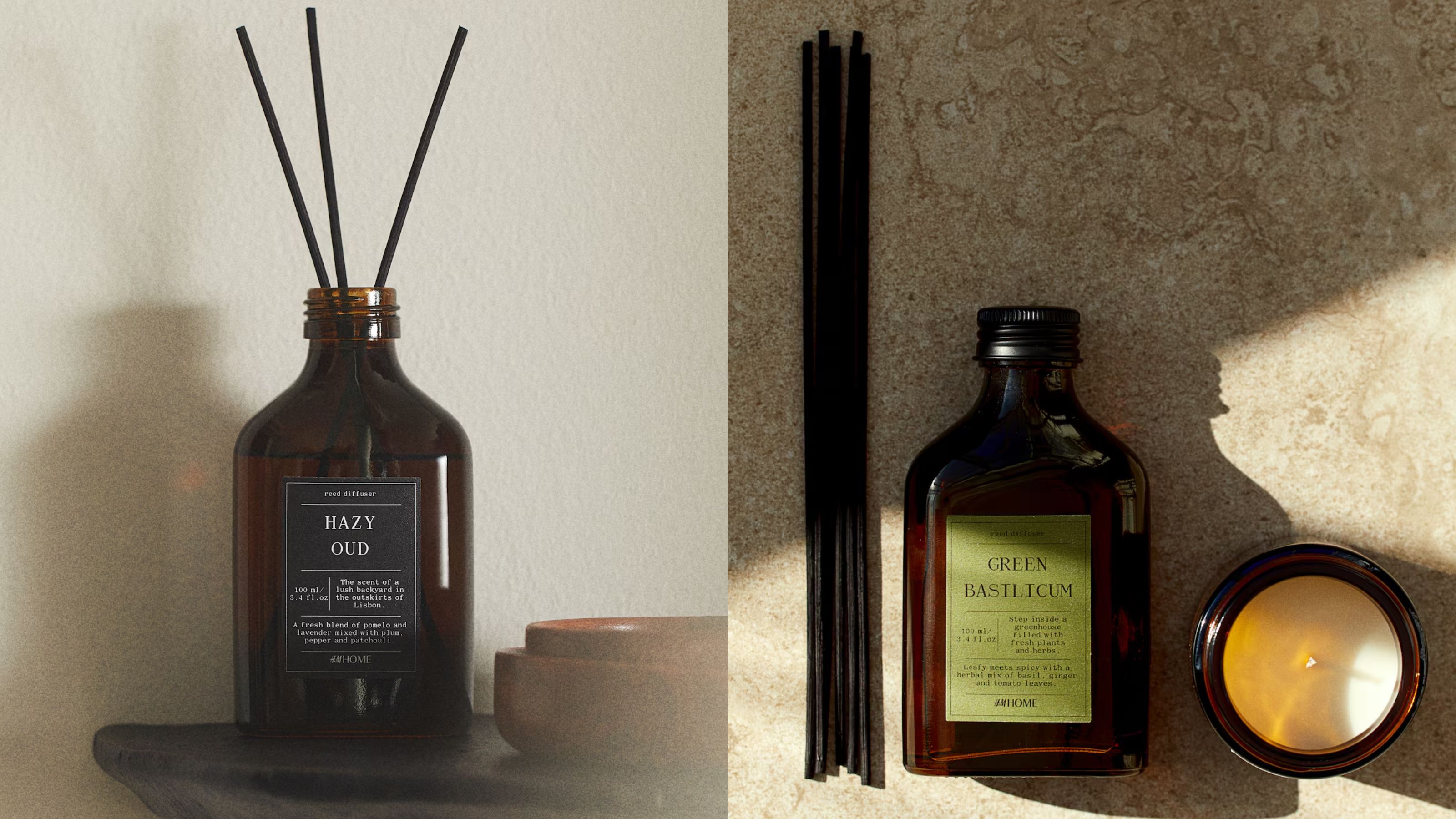 Two pictures of reed diffusers side by side from retailer H&amp;M