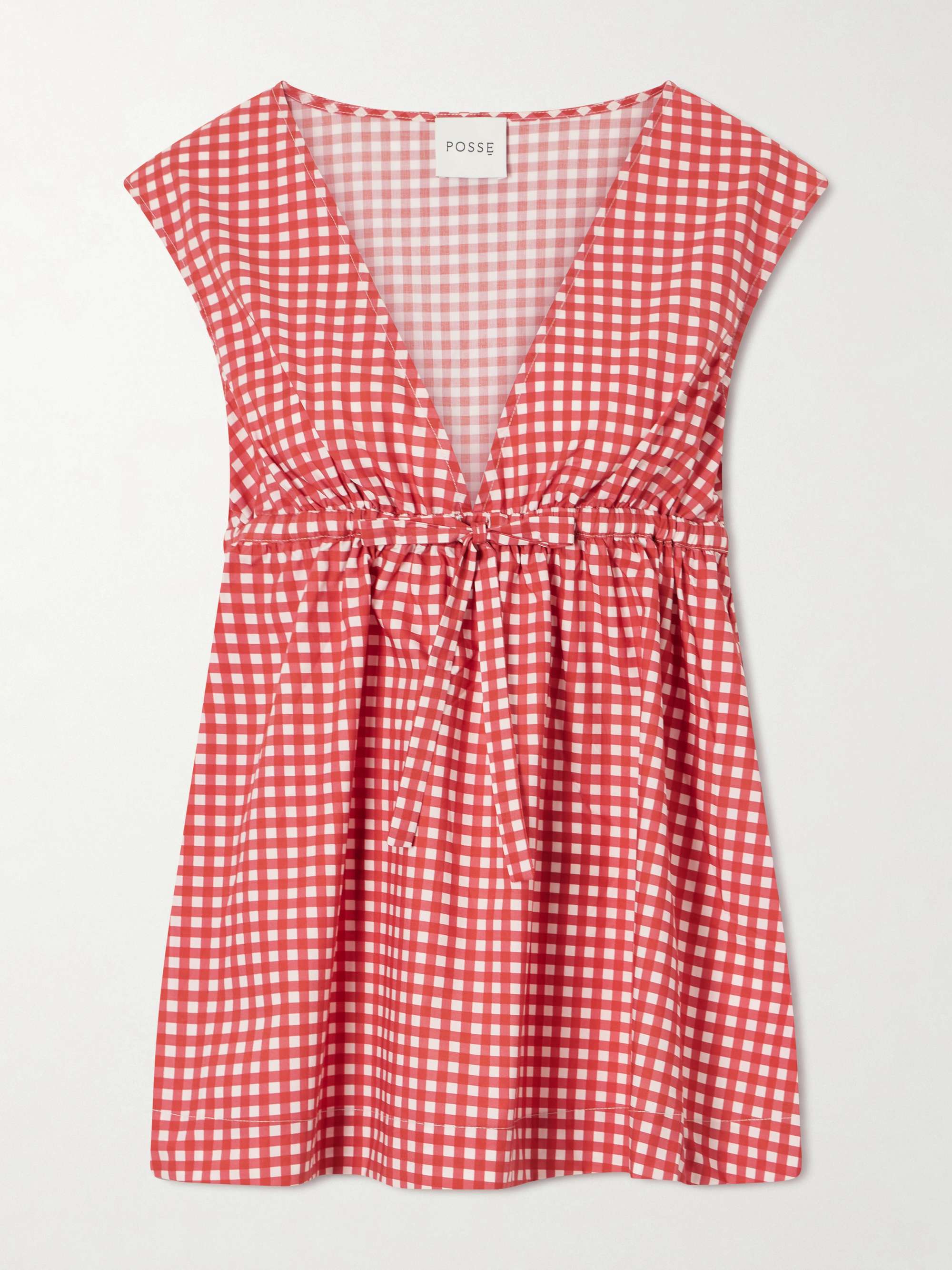 Lindie Bow-Detailed Checked Cotton-Poplin Top