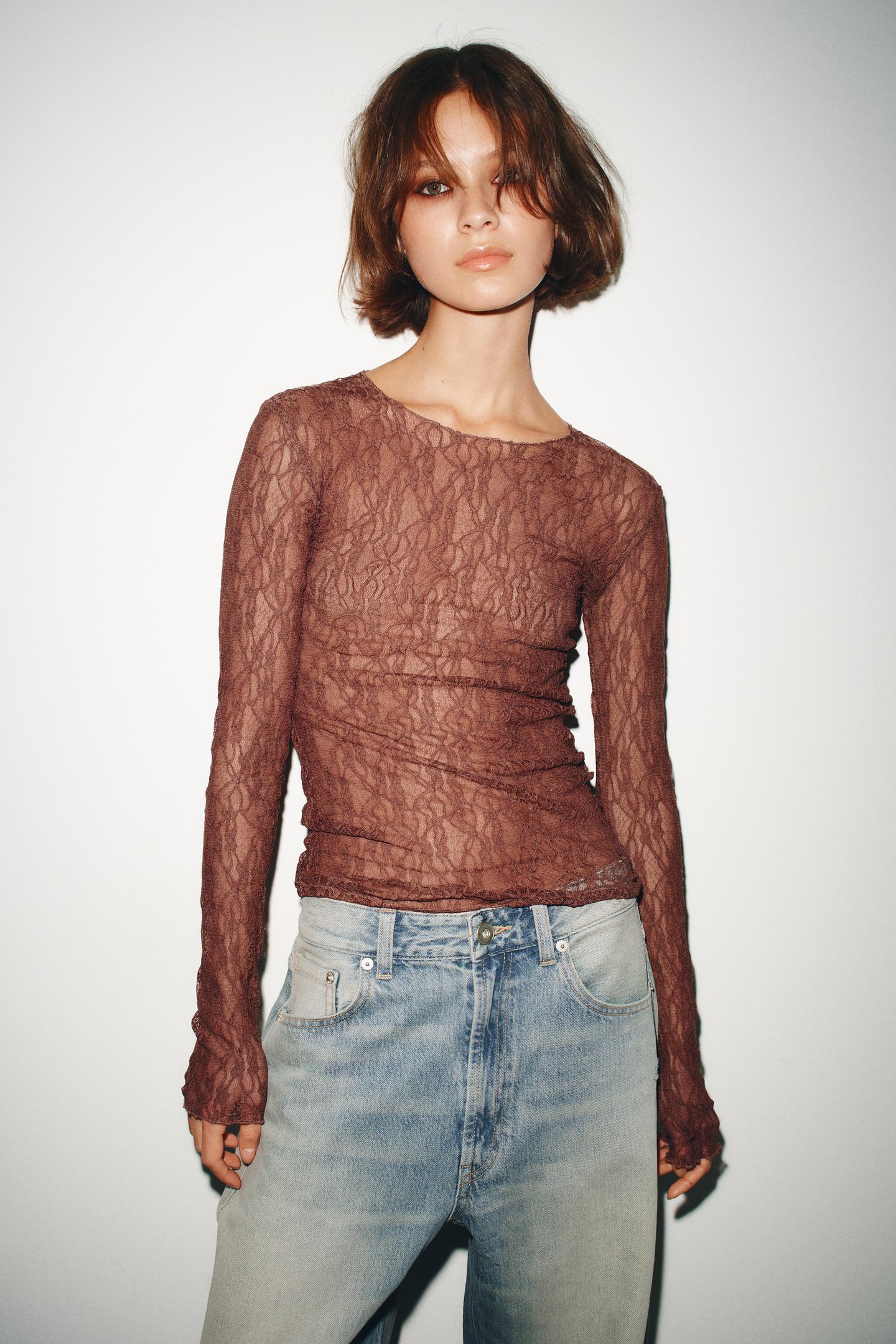 ZARA, Long Sleeve Lace Top
