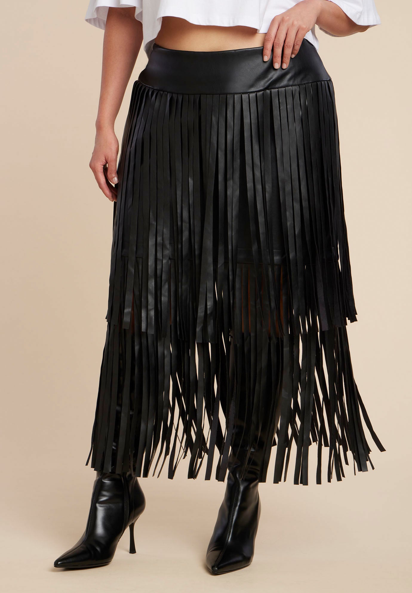 Faux Leather Fringe Skirt