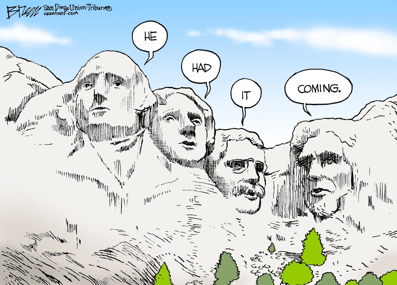 Political Cartoon U.S. Mount Rushmore Thoughts Trump Impeachment