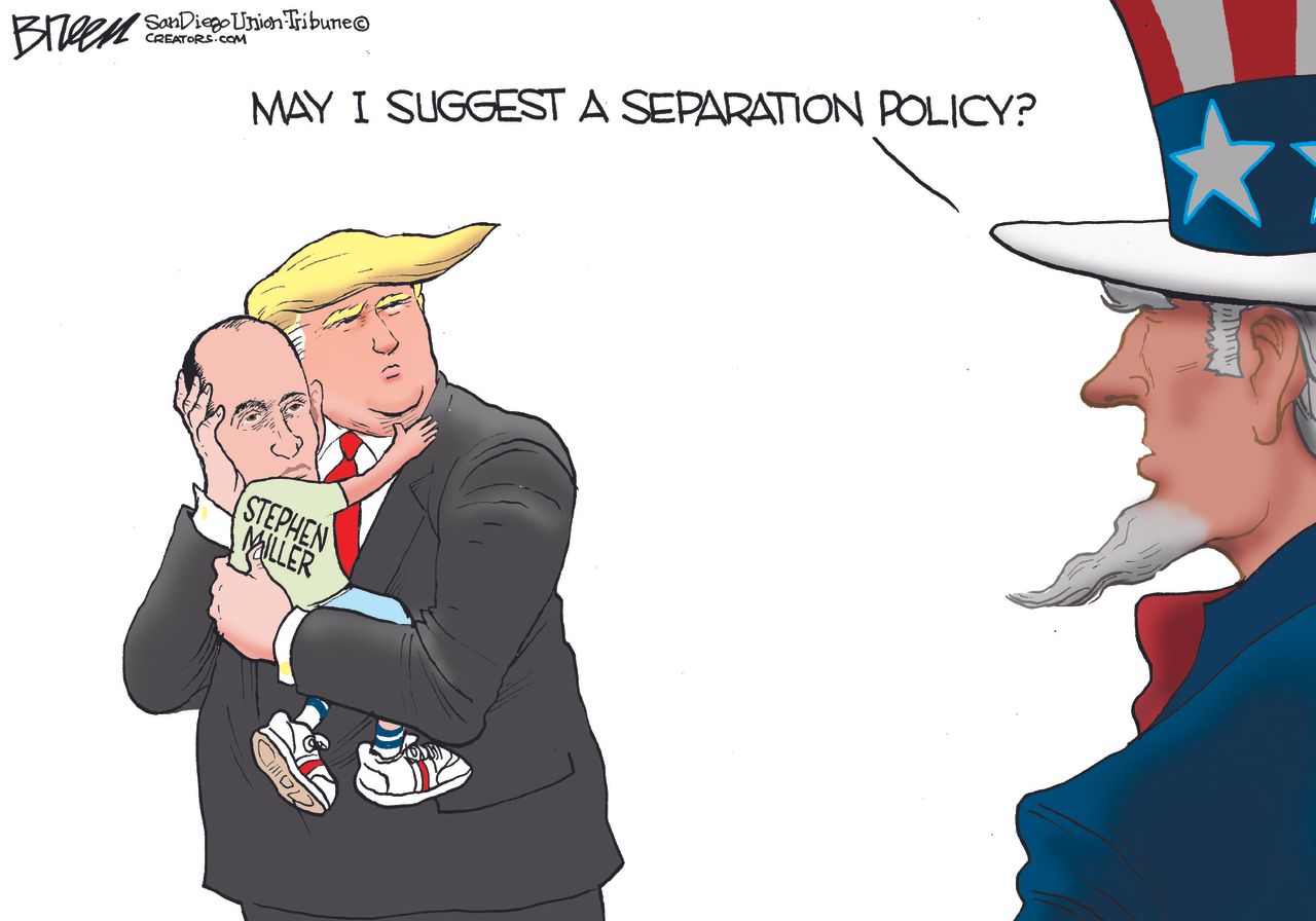 Political Cartoon U.S. Trump Stephen Miller Uncle Sam separation policy