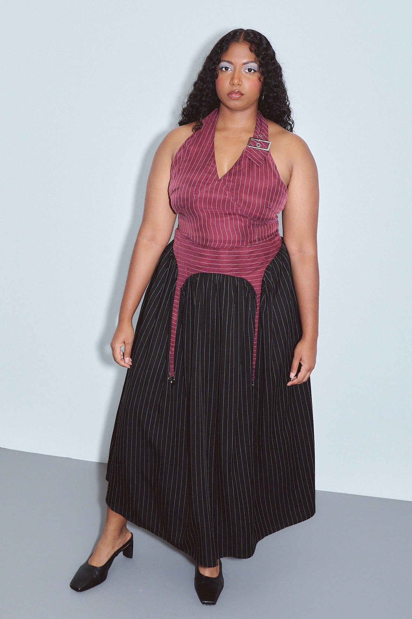 Fashion Brand Company, Garter Skirt Tencel Stripe Maroon/black