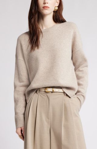 Crewneck Side Slit Wool & Cashmere Sweater