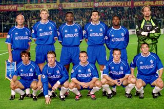 Chelsea line up ahead of their 1999/2000 UEFA Champions League group match away to Galatasaray