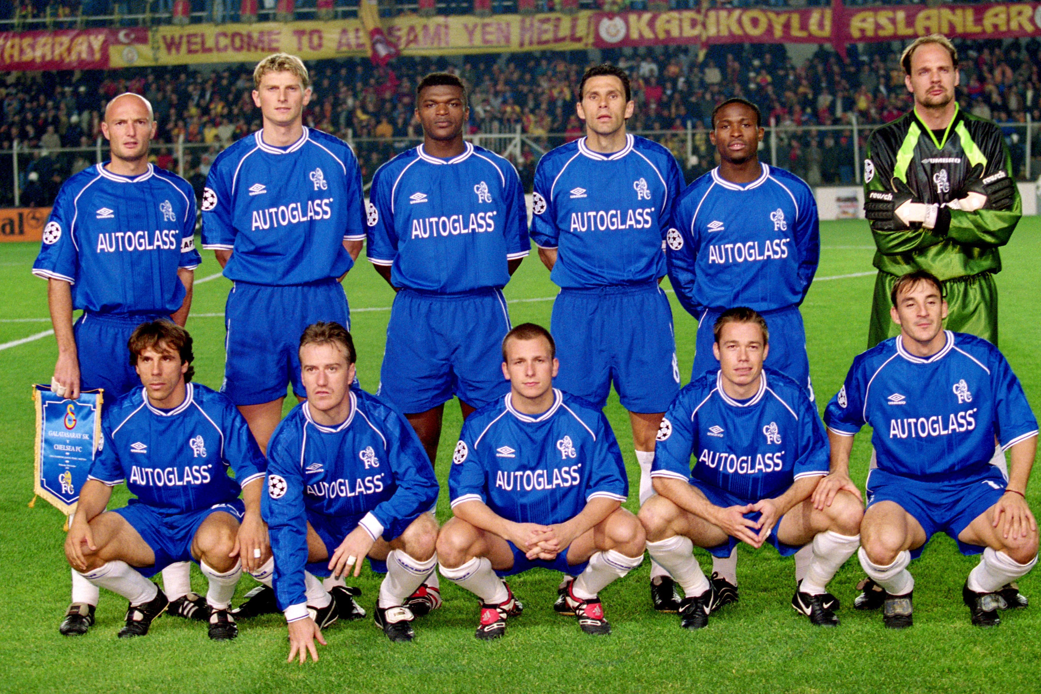 Chelsea line up ahead of their 1999/2000 UEFA Champions League group match away to Galatasaray