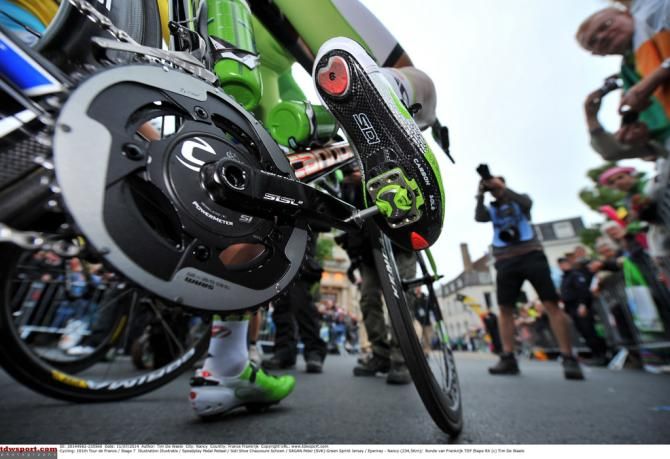 Peter Sagan's left-shoe. He didn't want to get his shoes muddy so missed the sign on for stage 6