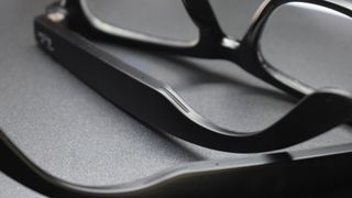 Photograph of the Ray-Ban Meta smart glasses' temple speakers.