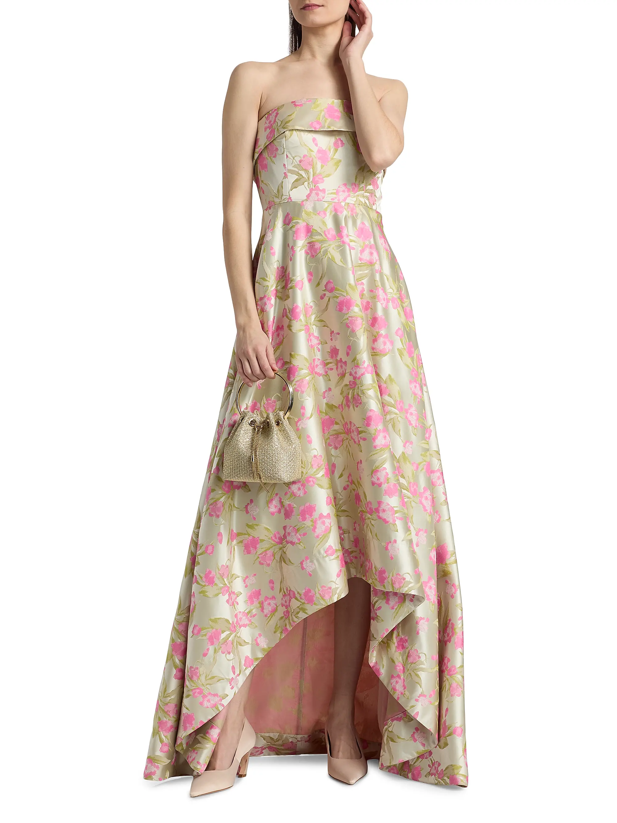 Sylvana Floral Jacquard High-Low Gown