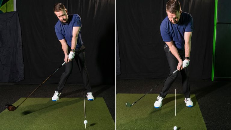 PGA pro Gareth Lewis demonstrates the difference between a driver swing and an iron swing