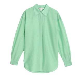 Silk Blend Collared Long Sleeve Shirt