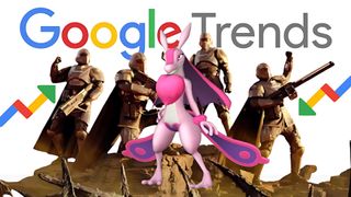 Helldivers 2 characters and Lovander from Palworld standing in front of text reading 'Google Trends'.