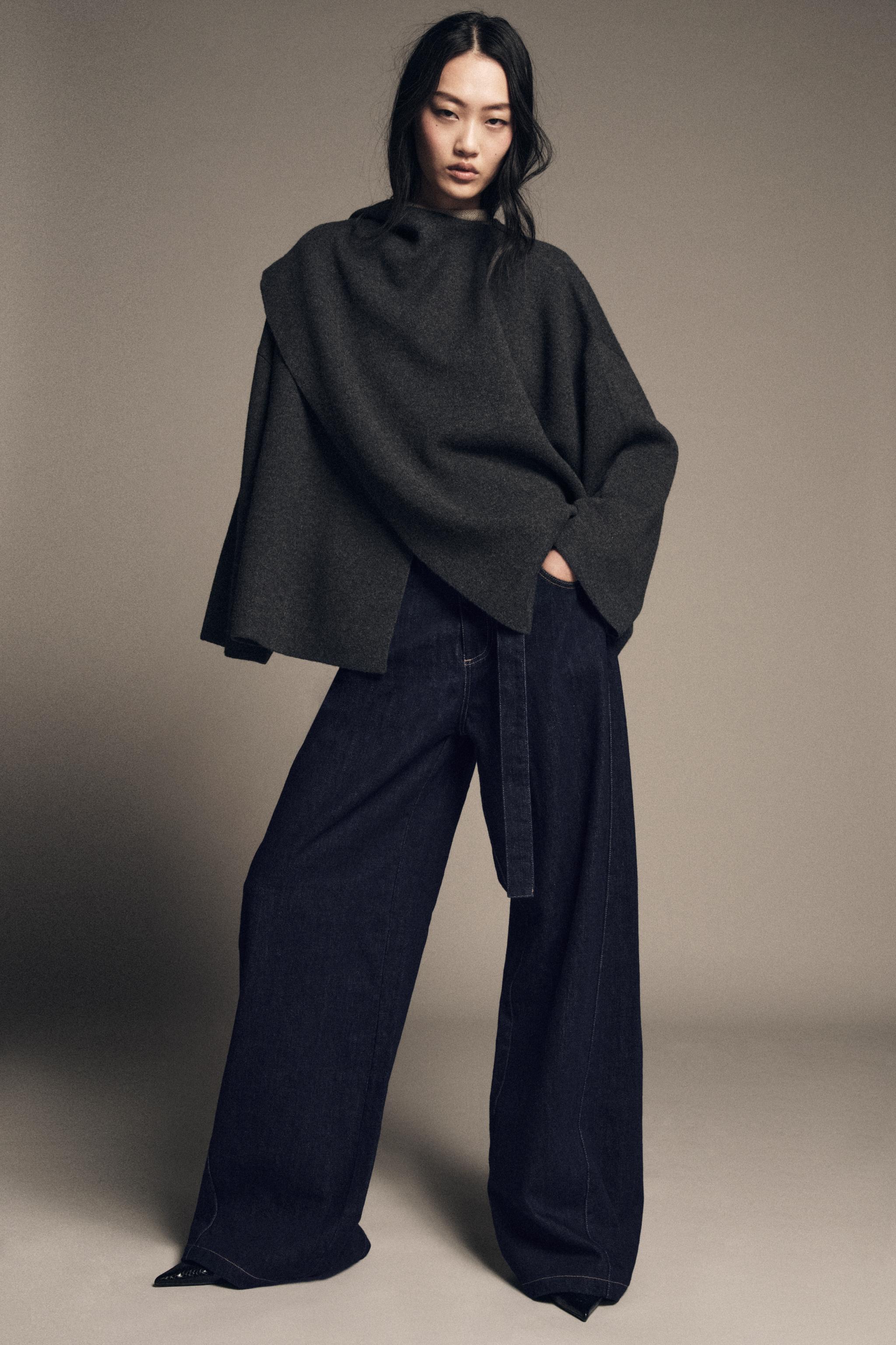 Knit Cape With Scarf Detail