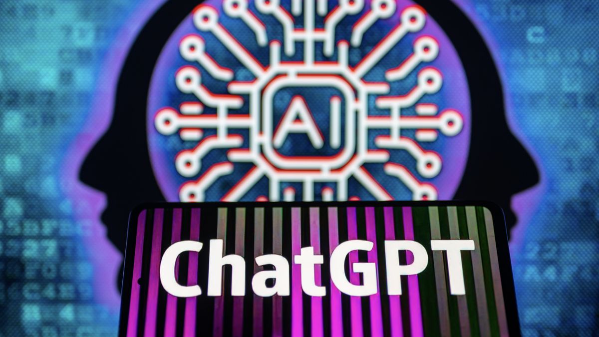 ChatGPT on a smartphone in front of a display that shows AI embedded on a chip