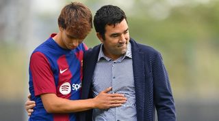 Barcelona sporting director Deco with Joao Felix after the Portuguese winger signed on loan in September.