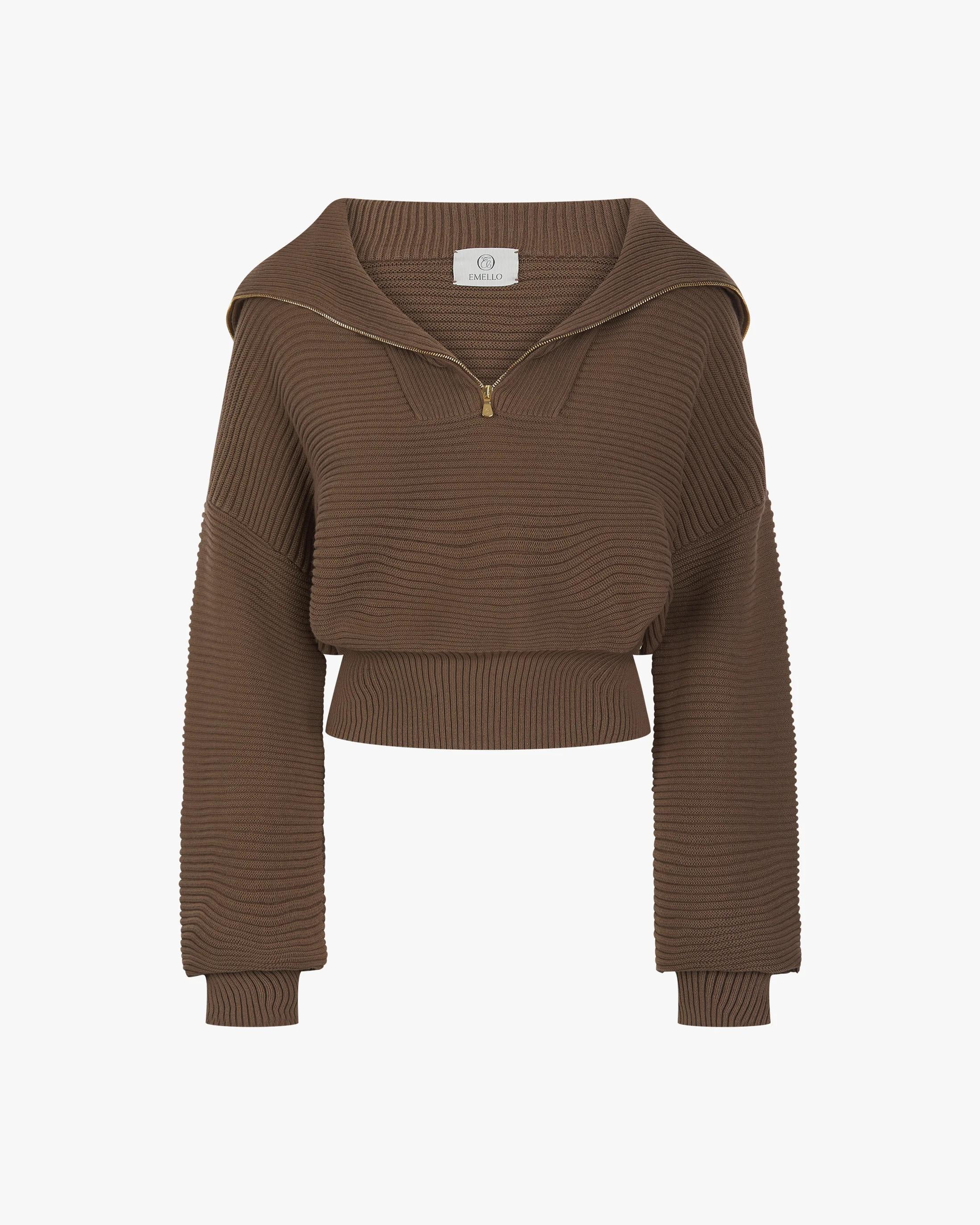 Ribbed Half Zip Sweater in Cotton Cashmere