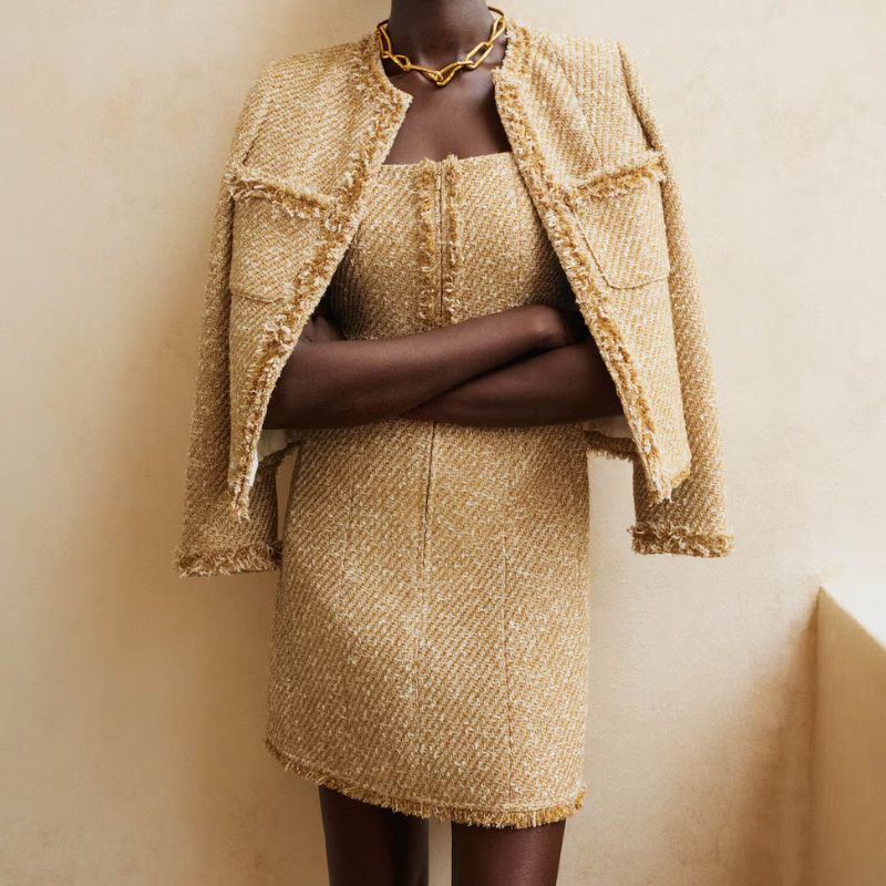 Metallic Tweed Mini Dress on model