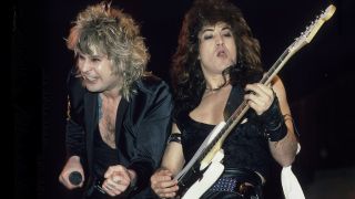 English musician Ozzy Osbourne and Jake E Lee perform in concert, New York, New York, circa 1986. (Photo by Larry Busacca/WireImage)