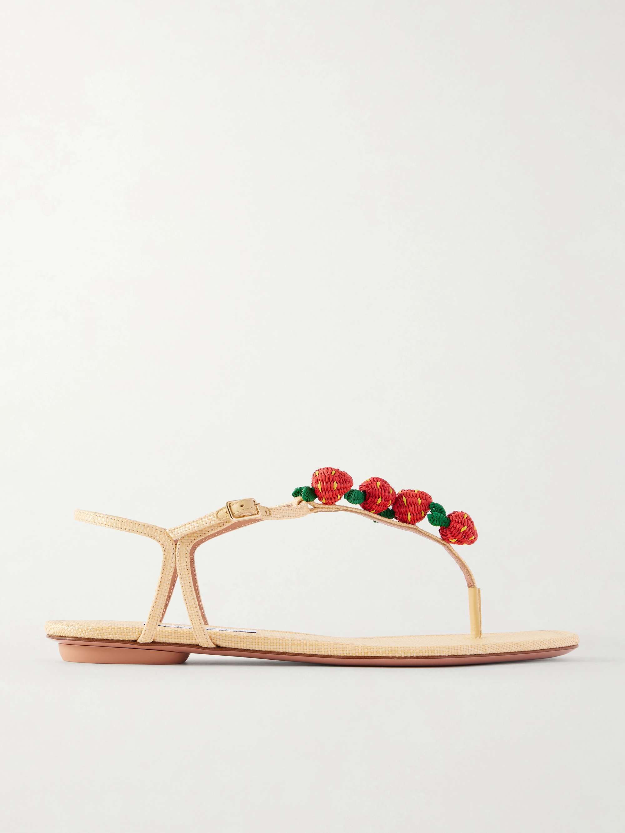 Fragolina Sugar Embellished Raffia-Effect Flat Sandals