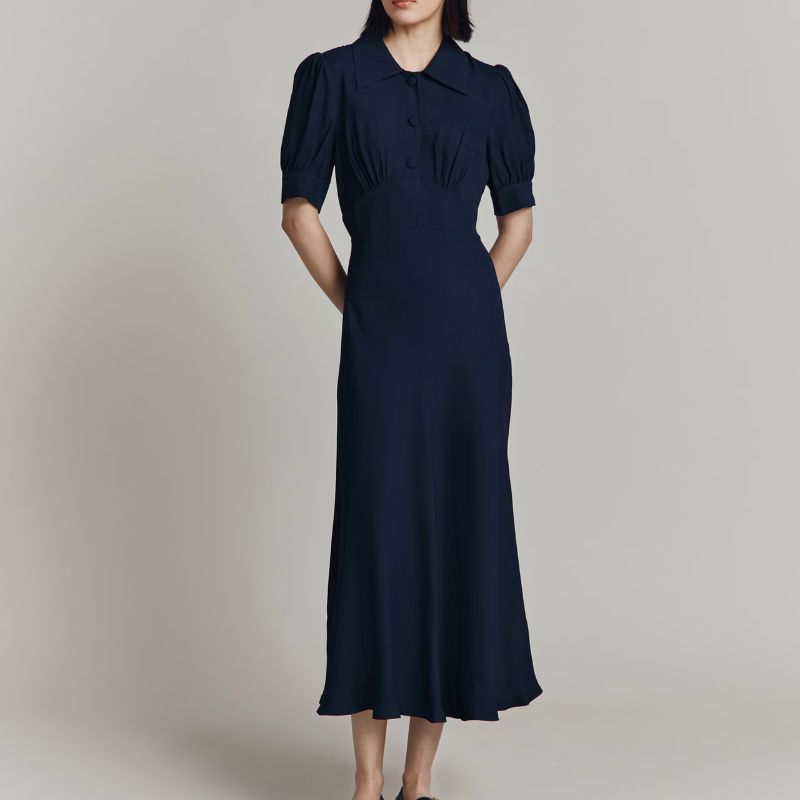 Ghost, Crepe Puff Sleeve Midi Tea Dress