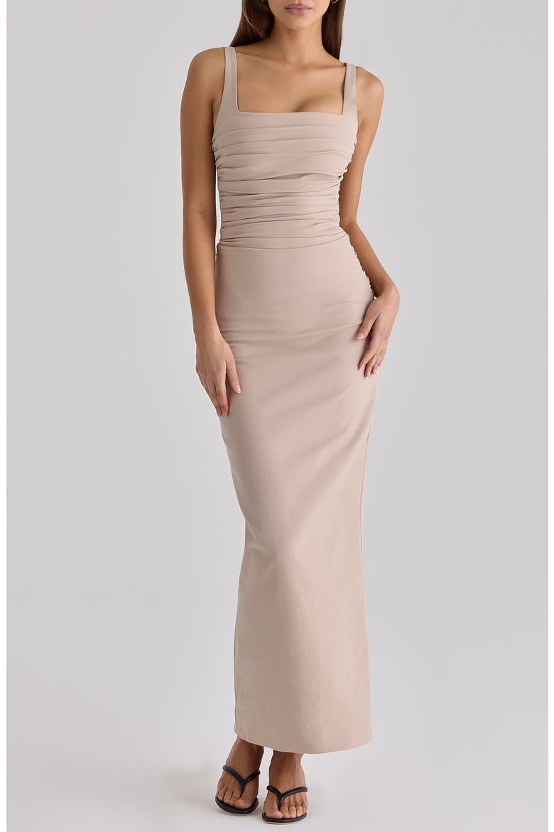 Calandra Stretch Crepe Ruched Maxi Dress