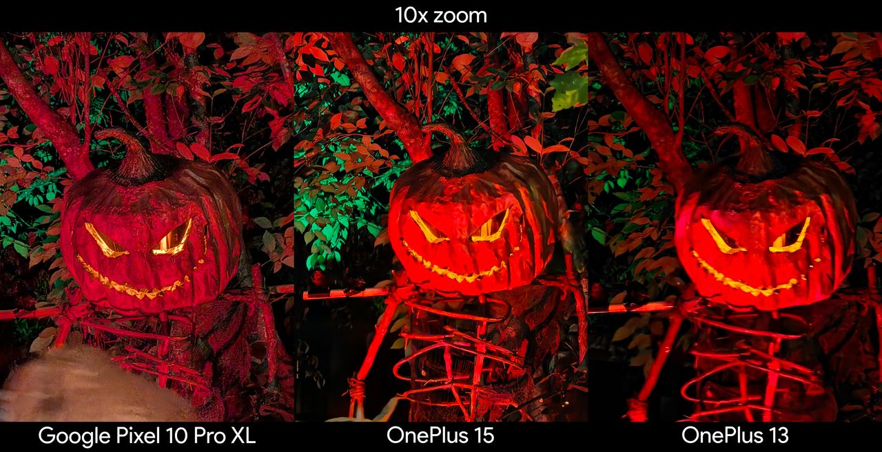 Camera samples from the OnePlus 15 showing 10x zoom quality at night