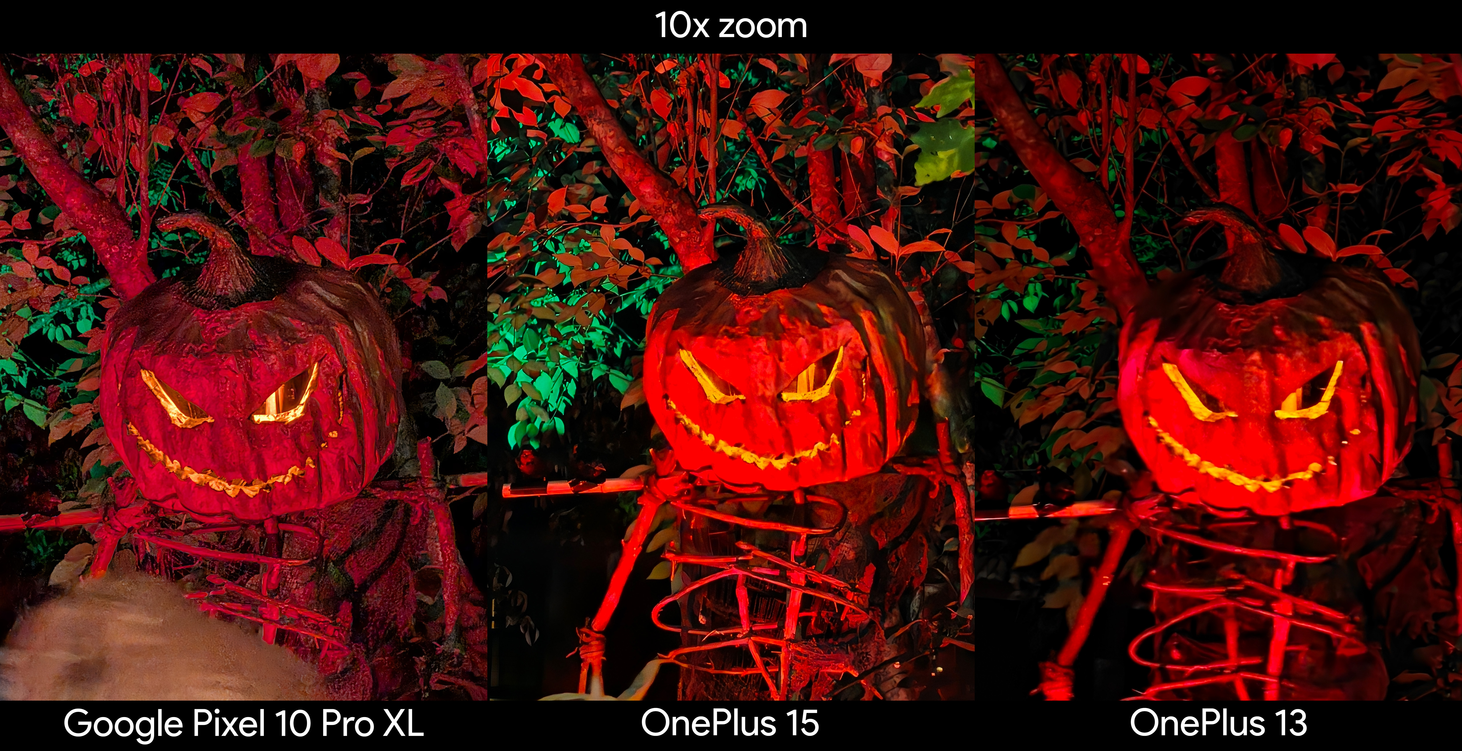 Camera samples from the OnePlus 15 showing 10x zoom quality at night