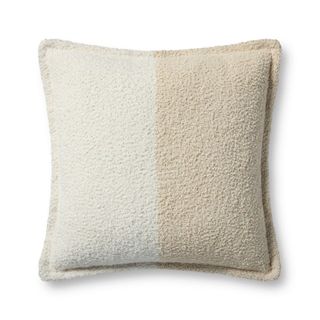 fuzzy throw pillow, half beige half tan