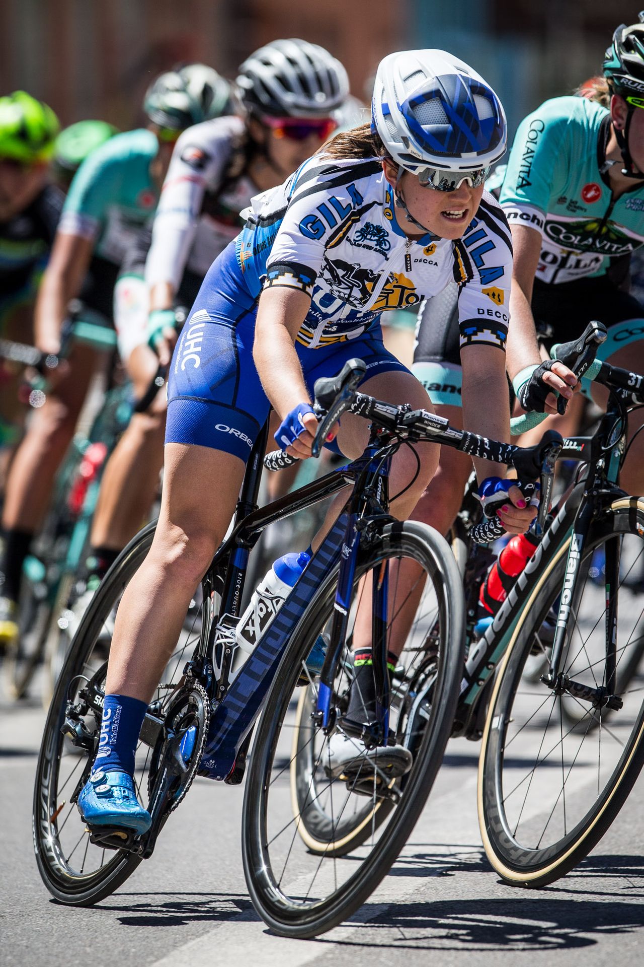Ruth Winder (UnitedHealthcare) hangs on through a corner during stage 4 at Tour of the Gila