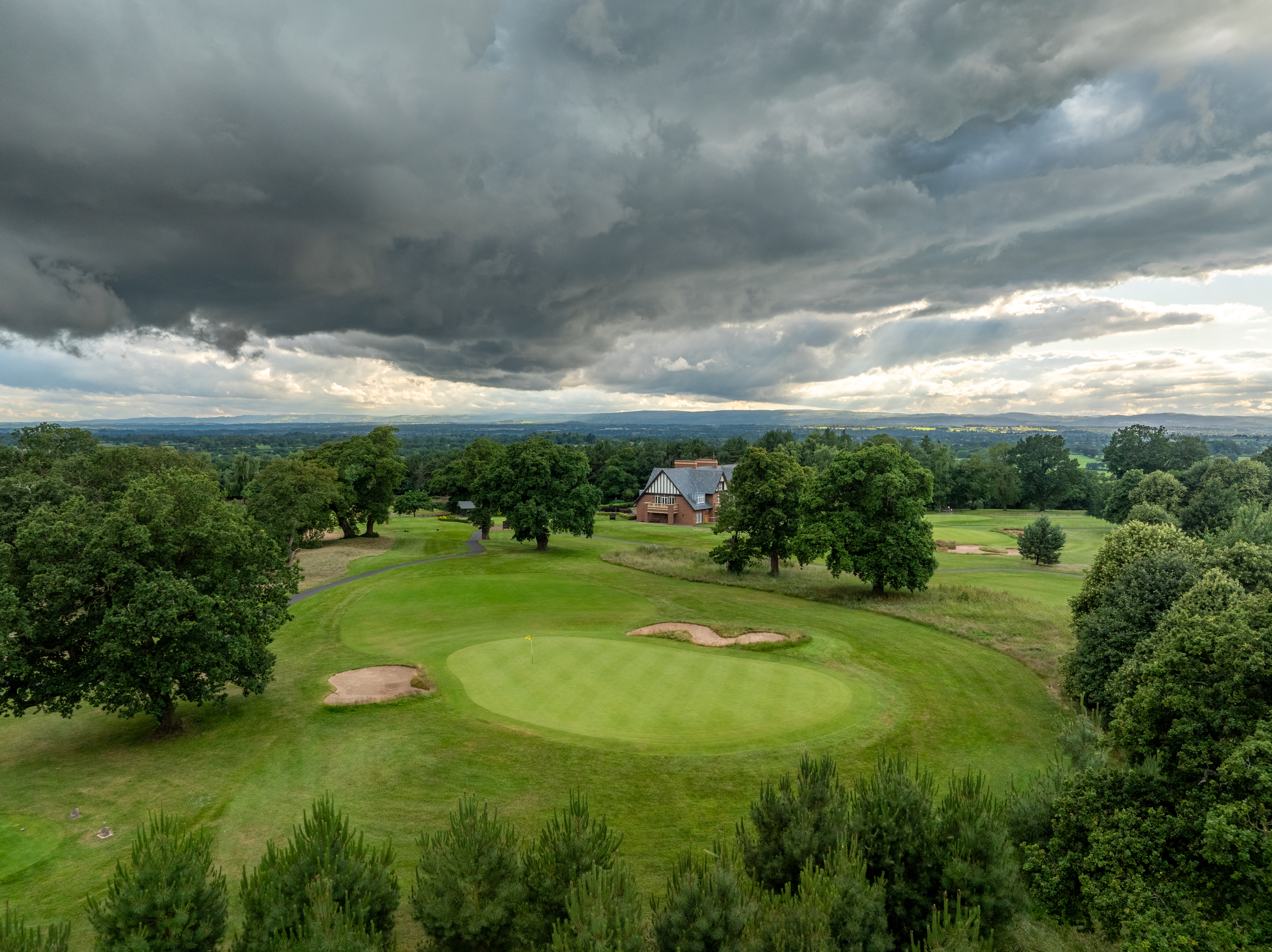 Looking back down the par 3 1st at Carden Park's Cheshire Course