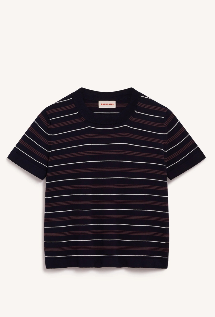 Short Sleeve Shrunken T-Knit in Midnight Stripe