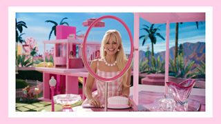 MARGOT ROBBIE as Barbie in Warner Bros. Pictures’ “BARBIE,” a Warner Bros. Pictures release/ in a pink template