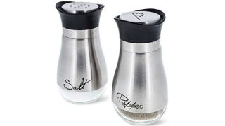 Stainless steel and glass salt and pepper shakers