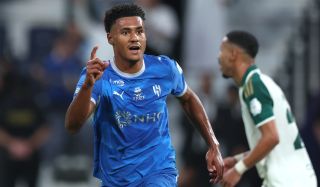 Ollie Watkins of Al Hilal celebrates scoring his team&rsquo;s third goal during the Saudi Pro League match between Al Hilal and Al Ahli at Kingdom Arena on September 01, 2026 in Riyadh, Saudi Arabia