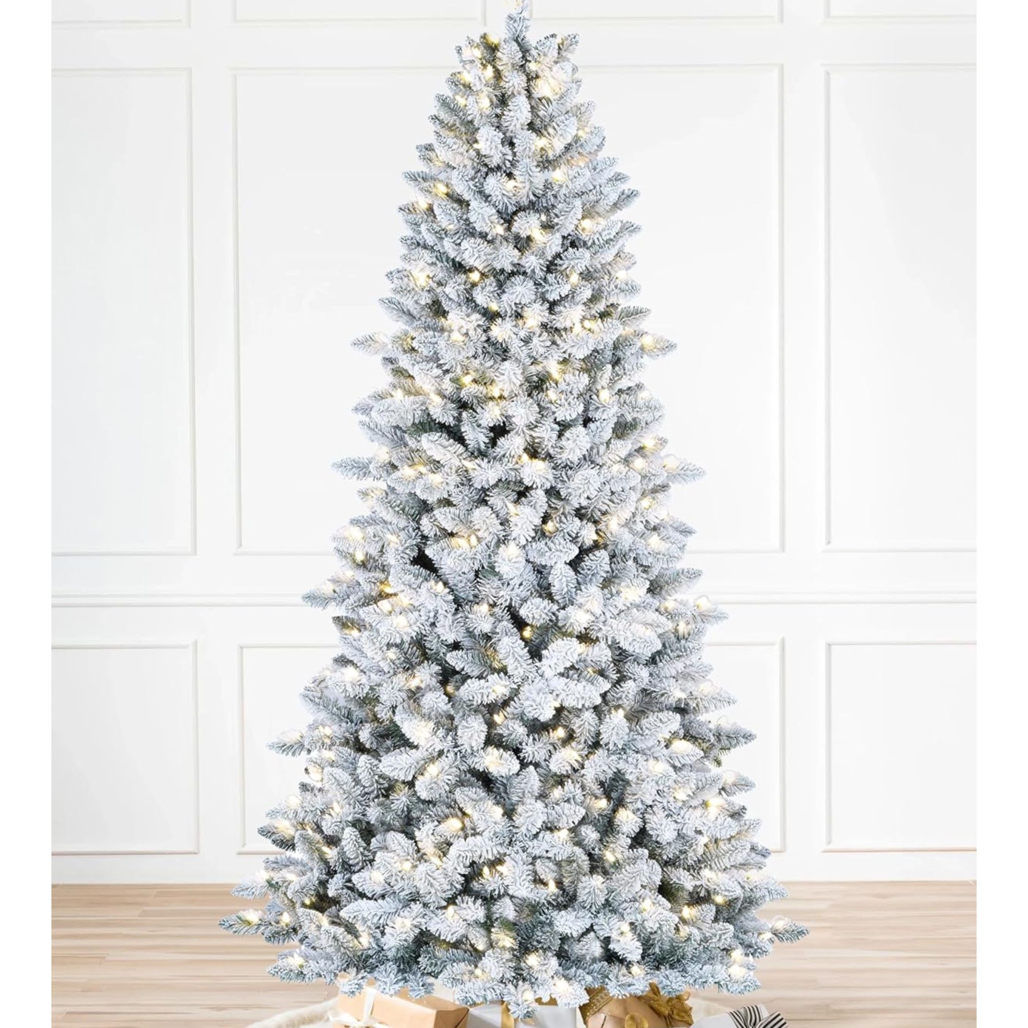 Martha Stewart Acadia Spruce Flocked Tree with 200 LED Lights, 5 Feet Tall