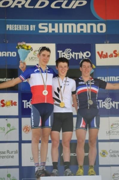 Junior men's cross country podium at Val di Sole World Cup