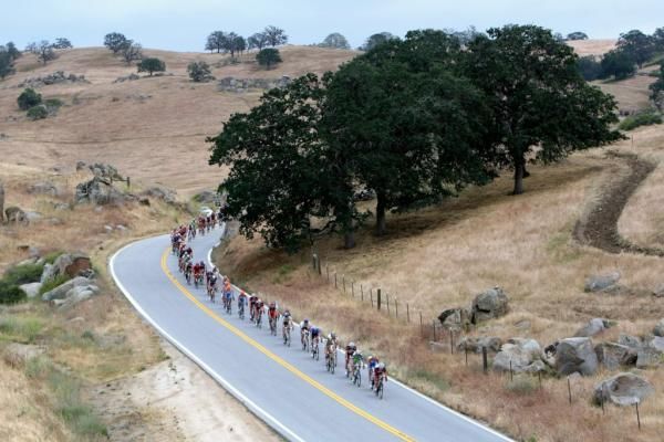 The peloton was strung out as it put the hammer down in an effort to catch the breakaway riders.