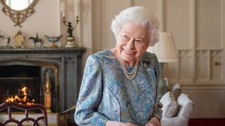 Queen Elizabeth II attends an audience with the President of Switzerland Ignazio Cassis (Not pictured) at Windsor Castle on April 28, 2022