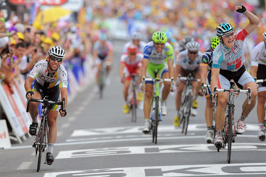 Andre Greipel got the better of former teammate and sprint rival Mark Cavendish at the 2011 Tour on stage 10 from Aurillac to Carmaux
